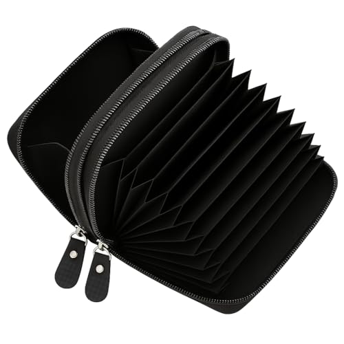 Marshal Genuine Leather Credit Card Holder Wallet Accordion Double Zipper with Id window - Image 1