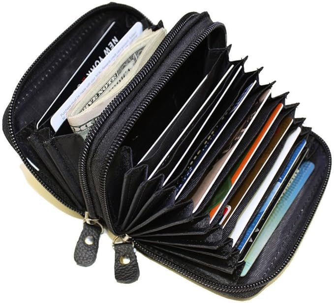 Marshal Genuine Leather Credit Card Holder Wallet Accordion Double Zipper with Id window - Image 2