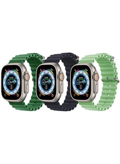 Silicone Ocean Band Strap for Apple Watch 38/40/41mm Dark Green/Black/Mint Green Set of 3