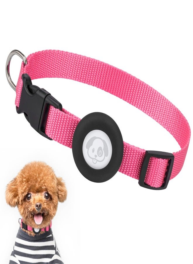 SimpleThings Adjustable AirTag Collar with Durable Quick Snap Buckle, Imitation Nylon Collar with Waterproof Apple Airtag Holder for Small Dogs (6"-16", Light Pink) - Image 1
