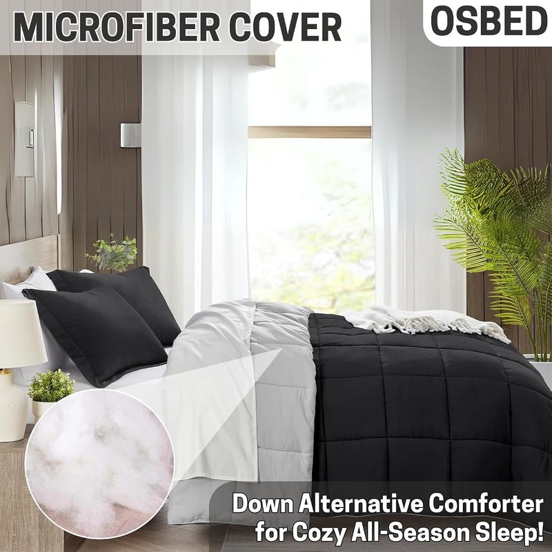 Bed Comforter with Lightweight & Soft Down Alternative | Reversible Cooling Comforter for bedding Duvet Inserts for All Seasons with Washable Microfiber Quilt (Black/Grey, 220 x 260cm) - Image 3