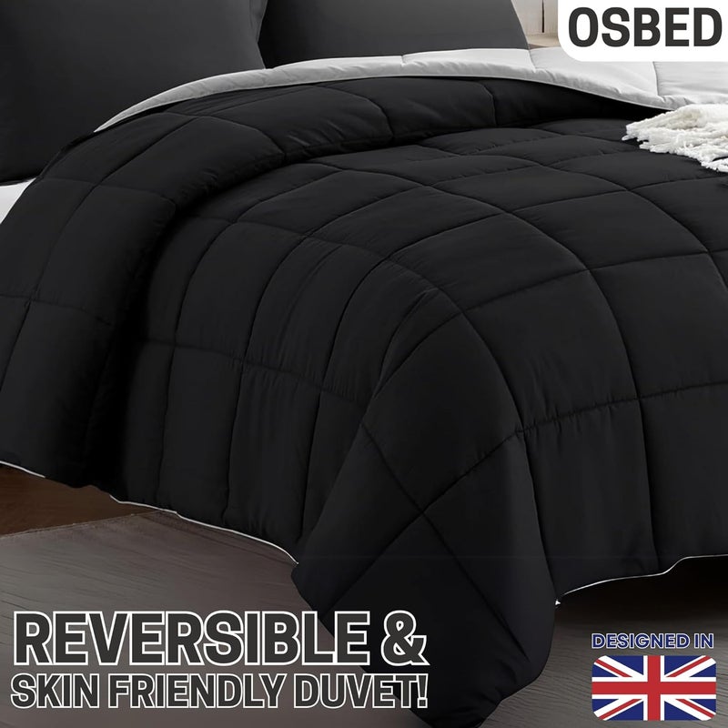 Bed Comforter with Lightweight & Soft Down Alternative | Reversible Cooling Comforter for bedding Duvet Inserts for All Seasons with Washable Microfiber Quilt (Black/Grey, 220 x 260cm) - Image 4
