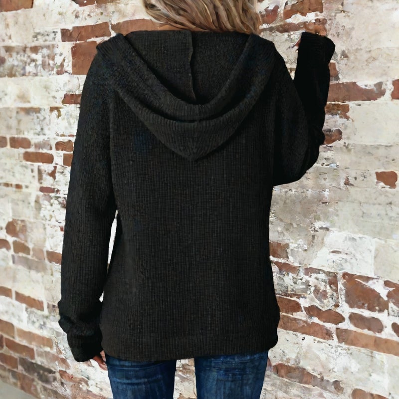 Women's Waffle Knit Hooded Drawstring Long Sleeve Sweatshirt Casual Pullover - Image 4