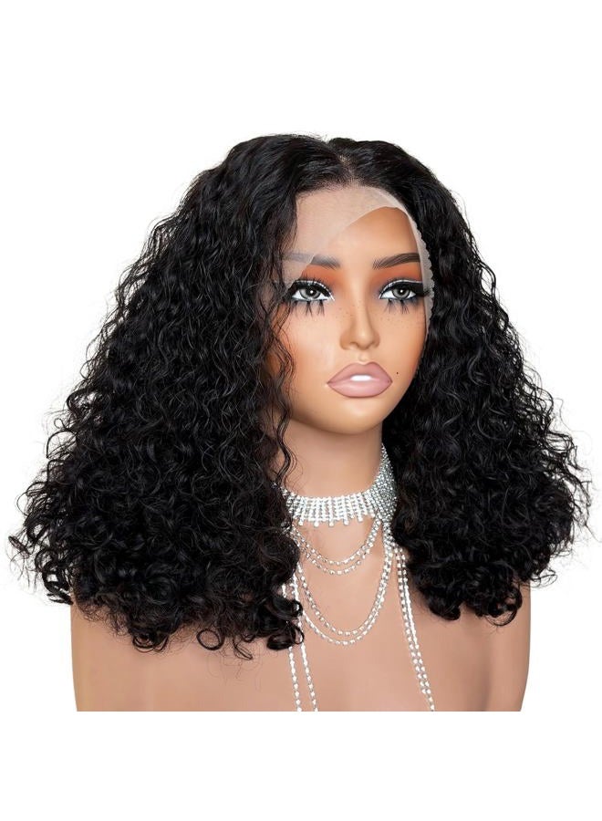 iJOY Burmese Curly Human Hair Wig 13x4 Lace Front Wigs 180 Density Pre Plucked Brazilian Tiny Knots 18 Inch Lace Frontal Wig Natural Black Blend Curly - Image 1