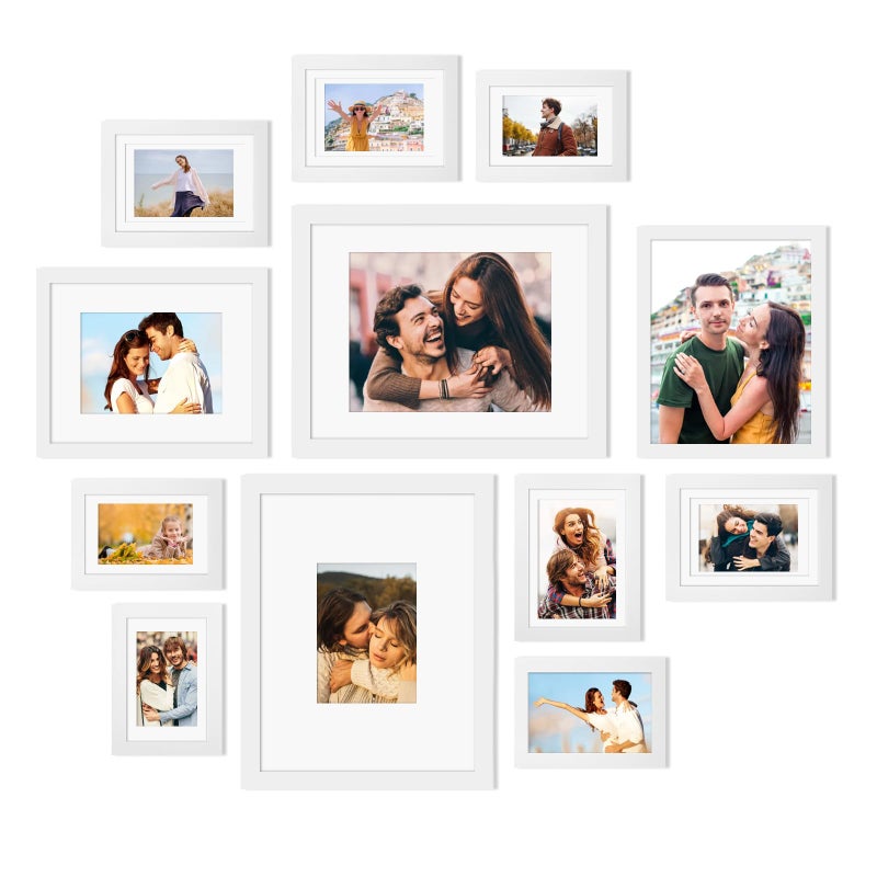 Egofine Picture Frame Set 12 Pack Picture Frames Collage Wall Decor with Two 11x14 Two 8x10 Four 5x7 Four 4x6 Photo Frames for Wall and Tabletop Made of Solid Wood Covered by Plexiglass White