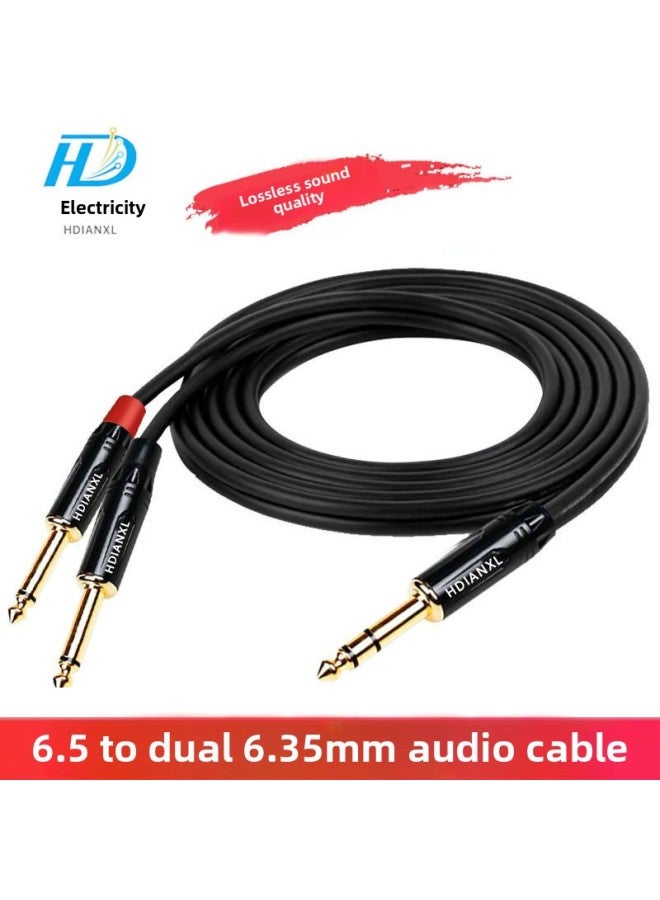 One-to-two Two-channel Computer Mobile Phone With Mixer Amplifier Audio Box Line 3.5 To Double 6.35mm Audio Line-Color:3.5mm To Double Av Lotus Double Sheath With Shield-Length:0.5m  - Image 2
