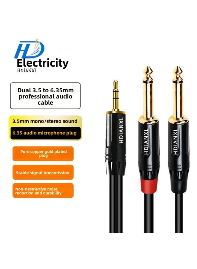One-to-two Two-channel Computer Mobile Phone With Mixer Amplifier Audio Box Line 3.5 To Double 6.35mm Audio Line-Color:3.5mm To Double Av Lotus Double Sheath With Shield-Length:0.5m  - Image 3