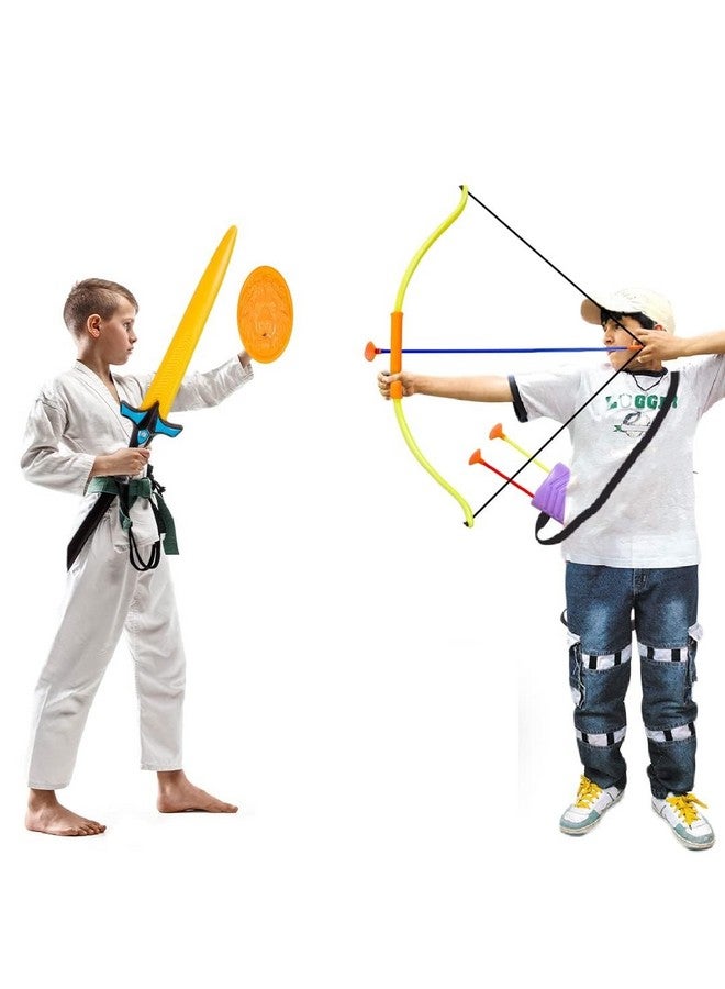 راتاناز مجموعة ألعاب القتال شورفير من راتنا تتكون من قوس وسهم وسيف ودرع وجعبة لحمل 3 سهام برؤوس شفط ومجموعة أسلحة لعبة للأطفال (متعددة الألوان) - Image 1