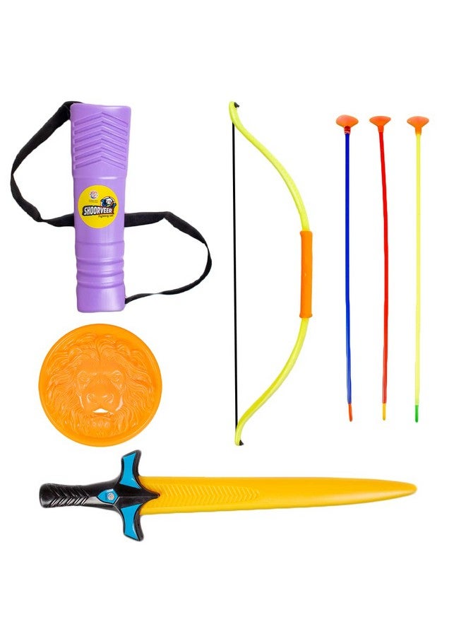 راتاناز مجموعة ألعاب القتال شورفير من راتنا تتكون من قوس وسهم وسيف ودرع وجعبة لحمل 3 سهام برؤوس شفط ومجموعة أسلحة لعبة للأطفال (متعددة الألوان) - Image 2