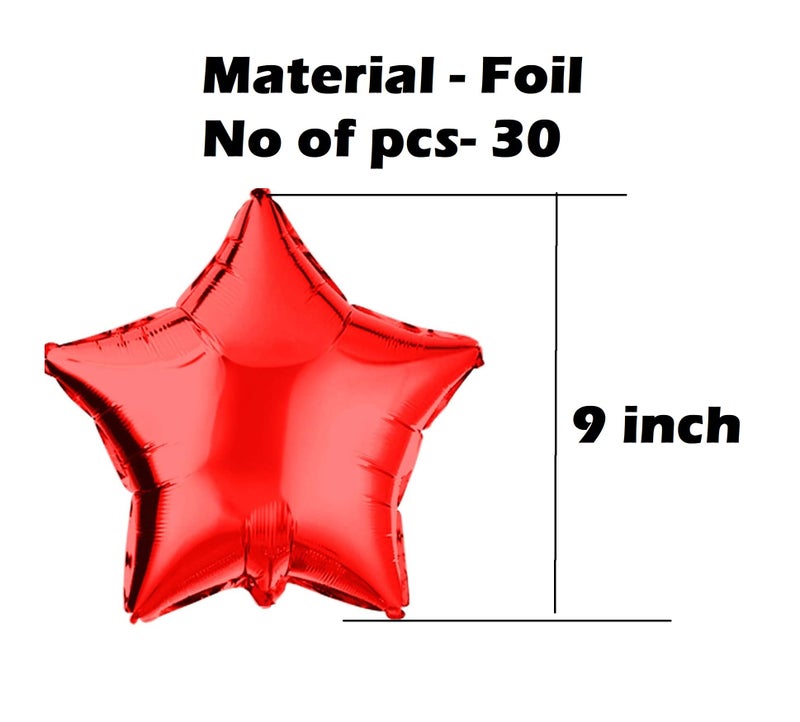 Krisah Pack of 30, 9 inch Foil Mini Star Balloons RED for Birthday, Wedding, Anniversary, Party Decoration (Red) - Image 3