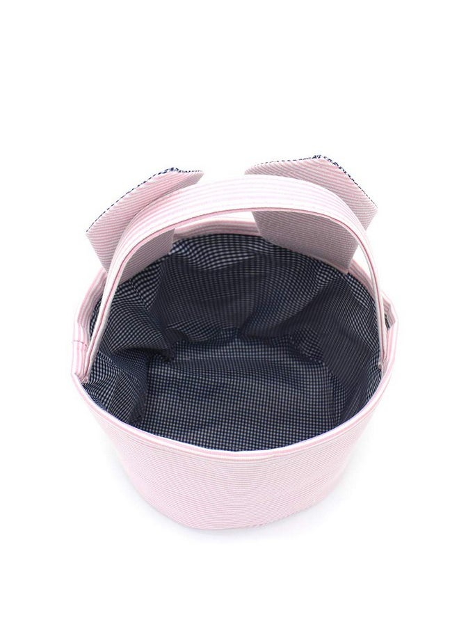 LO LORD LO - Easter Baskets Seersucker Easter Bunny Bag Bucket for Easter Egg Hunt Bunny Ears Design (Pink) - Image 1
