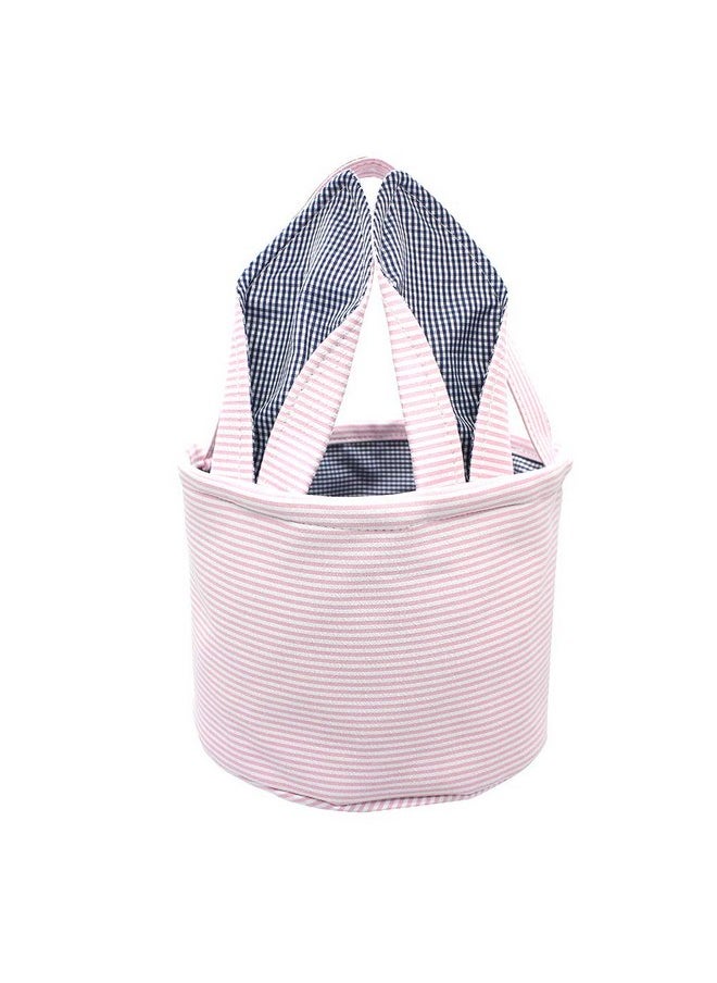 LO LORD LO - Easter Baskets Seersucker Easter Bunny Bag Bucket for Easter Egg Hunt Bunny Ears Design (Pink) - Image 1