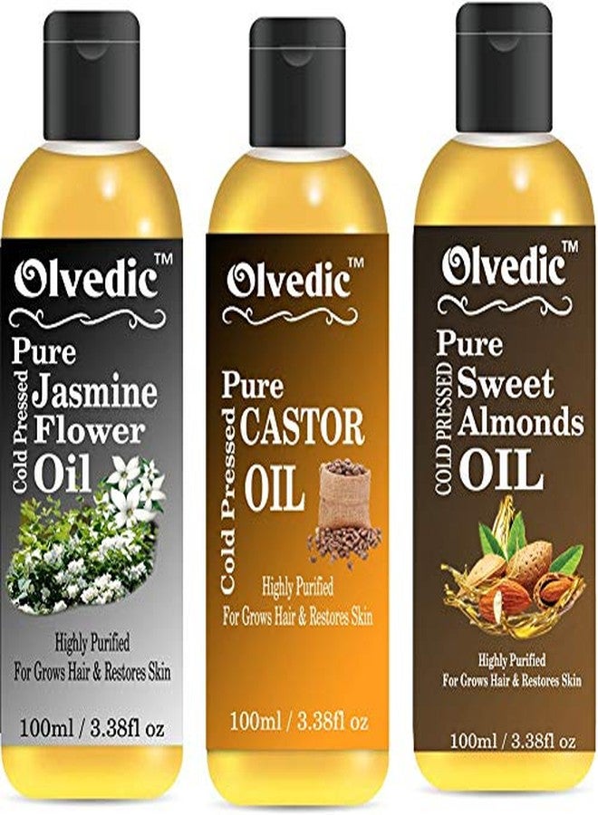 OLVEDIC 100% Pure & Natural Jasmine Flower & Castor Oil & Sweet Almond Oil in Combo Pack of 3 (100 ml each) - Image 2