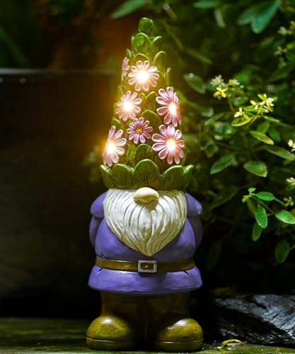 Nacome Garden Outdoor Statues Gnome with Succulent and 7 LED Lights - Lawn Decor for Patio, Balcony, Yard Ornament - Unique Housewarming Gifts - Image 1