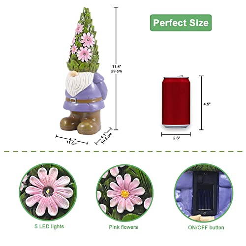 Nacome Garden Outdoor Statues Gnome with Succulent and 7 LED Lights - Lawn Decor for Patio, Balcony, Yard Ornament - Unique Housewarming Gifts - Image 4