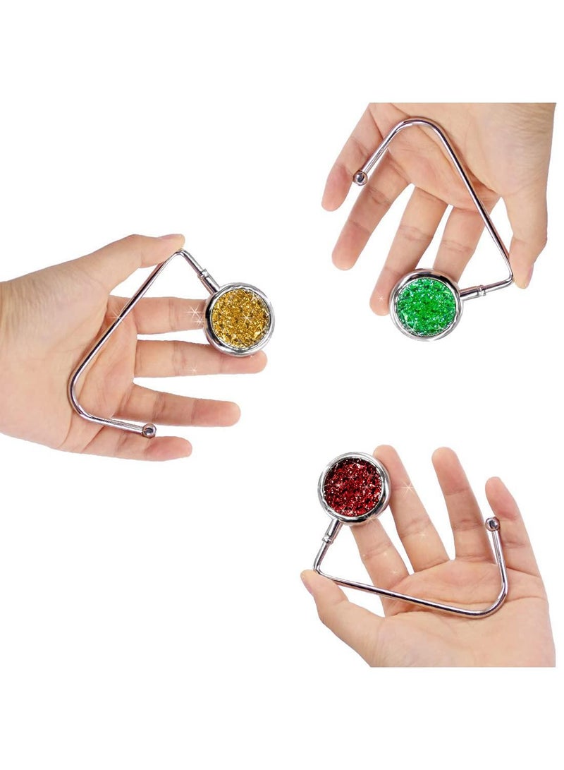 Sweet seven Stylish and Sparkling Purse Hook Set - 3 Packs Colorful Rhinestone Handbag Hangers for Tables and Desks  - Image 1