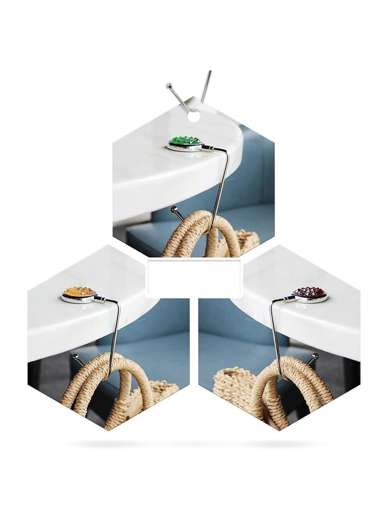Sweet seven Stylish and Sparkling Purse Hook Set - 3 Packs Colorful Rhinestone Handbag Hangers for Tables and Desks  - Image 2
