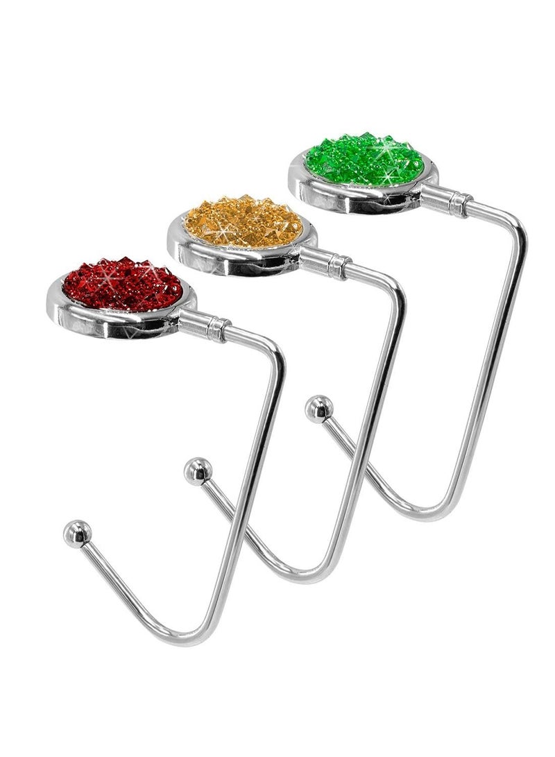 Sweet seven Stylish and Sparkling Purse Hook Set - 3 Packs Colorful Rhinestone Handbag Hangers for Tables and Desks  - Image 3