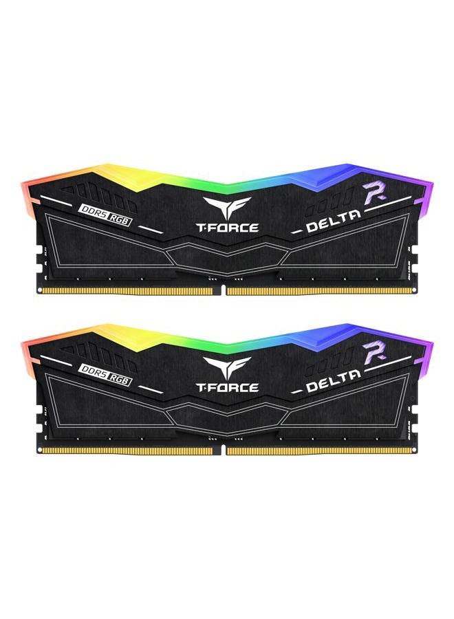 TeamGroup ذاكرة رام T-Force Delta RGB DDR5 سعة 32 جيجابايت (2x16 جيجابايت) 6400 ميجاهرتز PC5-51200 CL32 A-DIE لوحدة ذاكرة سطح المكتب للشرائح من سلسلة 600 و 700 جاهزة XMP 3.0 باللون الأسود - FF3D532G6400HC32ADC01 - Image 1