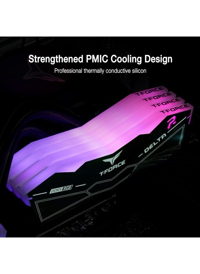 TeamGroup ذاكرة رام T-Force Delta RGB DDR5 سعة 32 جيجابايت (2x16 جيجابايت) 6400 ميجاهرتز PC5-51200 CL32 A-DIE لوحدة ذاكرة سطح المكتب للشرائح من سلسلة 600 و 700 جاهزة XMP 3.0 باللون الأسود - FF3D532G6400HC32ADC01 - Image 4