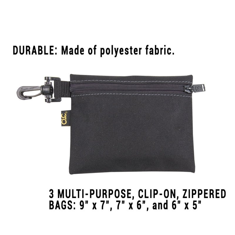 Custom Leathercraft CLC Custom Leathercraft 1100 Multi-Purpose Clip-on Zippered Poly Bags, 3 Pack - Image 2