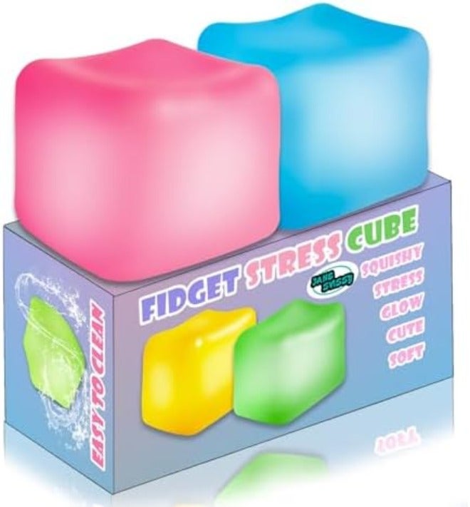 JANESVISSY Glow in the Dark Stress Cube Fidget Toy (2-Pack) - Super Solid Squishy TPR Squeeze Toy for Kids Teens Adults (Blue & Purple) - Image 3
