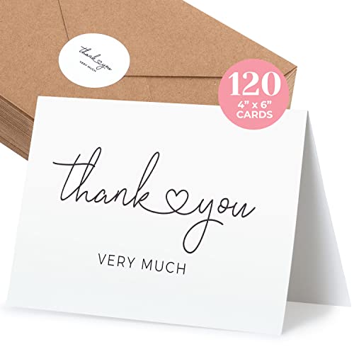 Durabasics 120 Thank You Cards with Envelopes to Express Gratitude – Wedding Thank You Cards with Envelopes & Stickers - For Any Occasion - Bridal Shower, Engagement, Graduation & More, 4" x 6" - Image 1