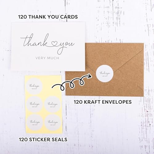 Durabasics 120 Thank You Cards with Envelopes to Express Gratitude – Wedding Thank You Cards with Envelopes & Stickers - For Any Occasion - Bridal Shower, Engagement, Graduation & More, 4" x 6" - Image 5