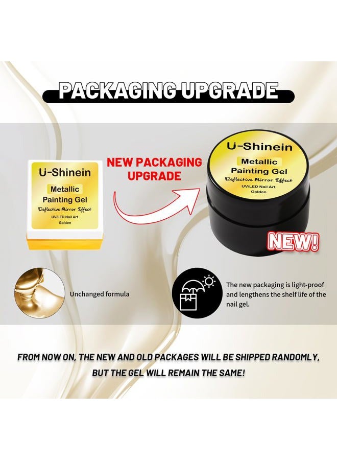 U-Shinein 8ml Metallic Golden 3D Metal Painting Gel Nail Polish, Mirror Finish, UV/LED Soak Off - Image 2