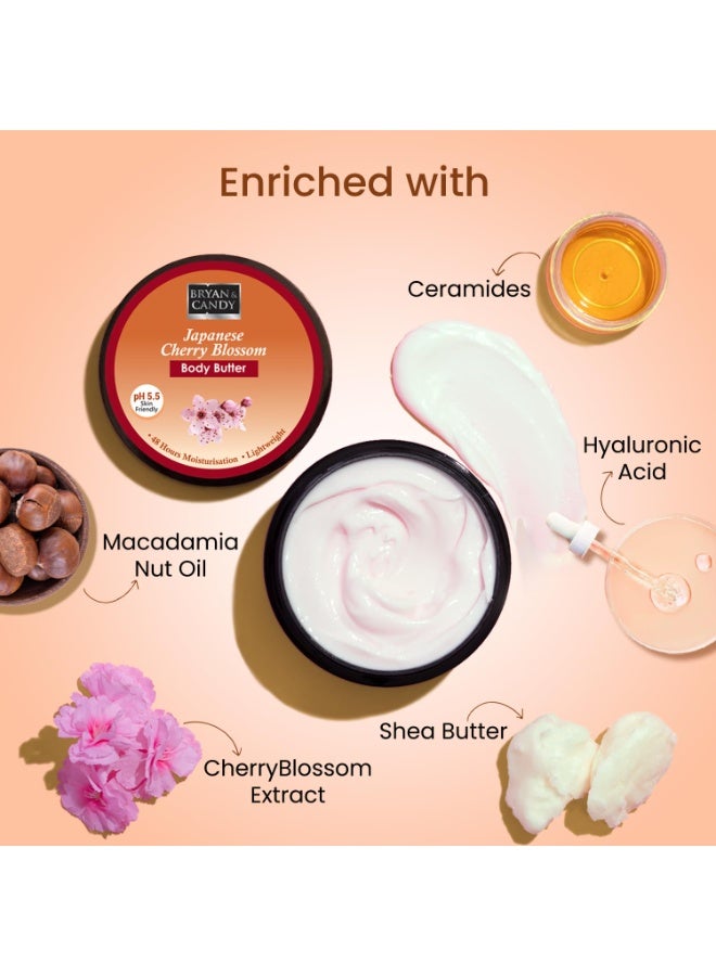 BRYAN & CANDY Japanese Cherry Blossom Body Butter 200g |Ph5.5 Skin Friendly | 48hrs Moisturization | 100% Vegan - Image 2