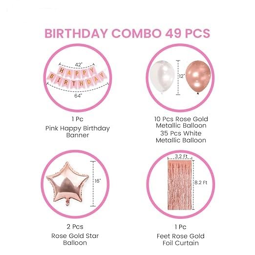 BRIJBAZAAR Birthday Decoration Items For Girls - 49 Pcs Happy Birthday Decorations For Girl | Rose Gold Birthday Decoration Kit For Wife | Rose Gold Balloons For Birthday Decorations - Paper - Image 2