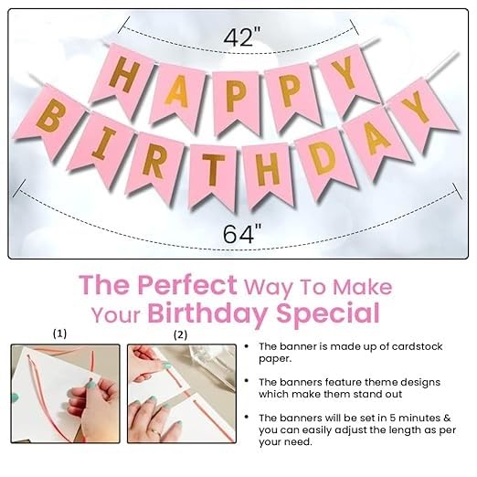 BRIJBAZAAR Birthday Decoration Items For Girls - 49 Pcs Happy Birthday Decorations For Girl | Rose Gold Birthday Decoration Kit For Wife | Rose Gold Balloons For Birthday Decorations - Paper - Image 5