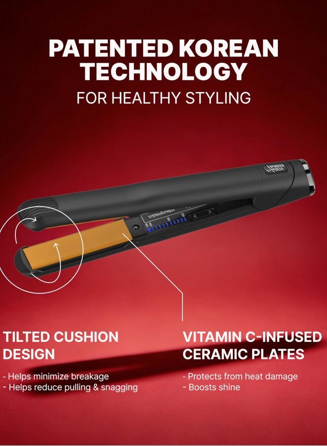 GLAMPALM Hair Straightener 1" Ceramic Flat Iron Infused with Vita C, Korea's No.1 Professional Salon Tool with 3D Swivel Cord & Dual Voltage,11 Heat Settings(220°–450°), 25s Fast Heat-Up (GP201) - Image 4