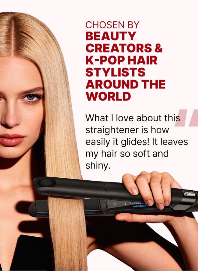 GLAMPALM Hair Straightener 1" Ceramic Flat Iron Infused with Vita C, Korea's No.1 Professional Salon Tool with 3D Swivel Cord & Dual Voltage,11 Heat Settings(220°–450°), 25s Fast Heat-Up (GP201) - Image 2