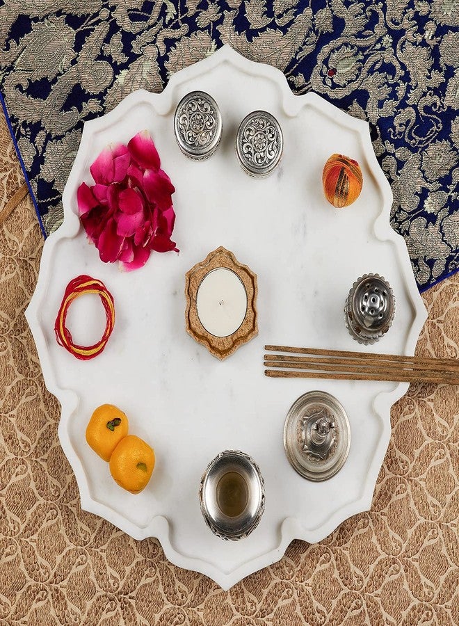Stone Essential White Marble Lotus Platter / Starter Dish /Serving Platter/ Fruit Plate/ Marble Dish/ Marble Tray / Centre Piece / Décor Accent / Diwali Festive and Corporate Gifting, Medium - Image 2