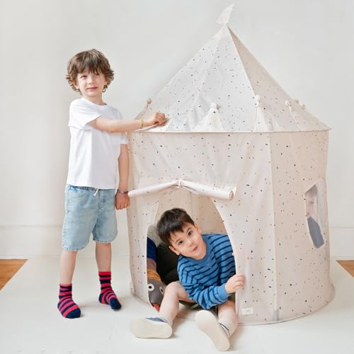 3 Sprouts Kids Play Tent - Sustainable Recycled Fabric – Fun Spacious Childs Playhouse for Indoor Games for Boys & Girls - Durable Fort Pop Up House for Toddlers & Children Age 3-10 - Terrazzo Beige - Image 5