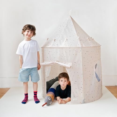 3 Sprouts Kids Play Tent - Sustainable Recycled Fabric – Fun Spacious Childs Playhouse for Indoor Games for Boys & Girls - Durable Fort Pop Up House for Toddlers & Children Age 3-10 - Terrazzo Beige - Image 4