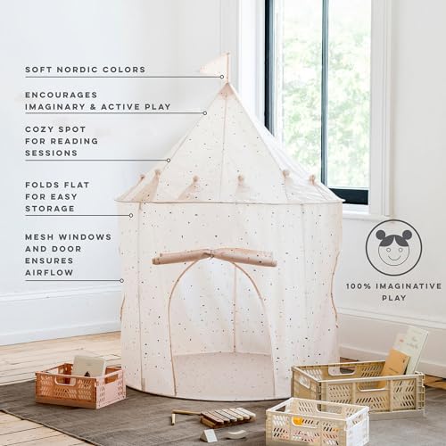 3 Sprouts Kids Play Tent - Sustainable Recycled Fabric – Fun Spacious Childs Playhouse for Indoor Games for Boys & Girls - Durable Fort Pop Up House for Toddlers & Children Age 3-10 - Terrazzo Beige - Image 3