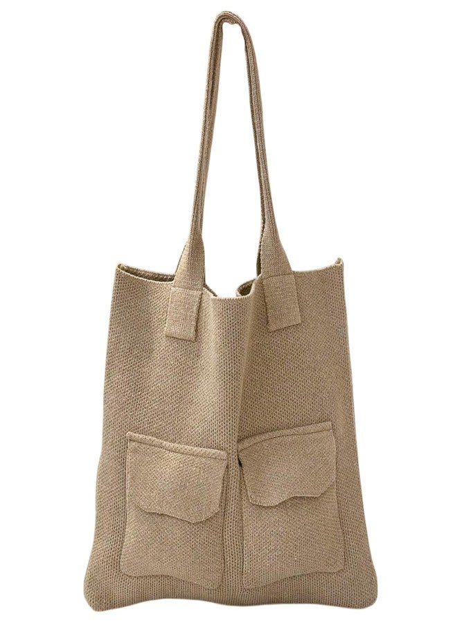 ENBEI Women's Crochet Tote Bag Knit Shoulder bag, Beach Bag, Cute Eco-Friendly Handmade Tote for Shopping, Travel, Daily Use (khaki-B) - Image 1