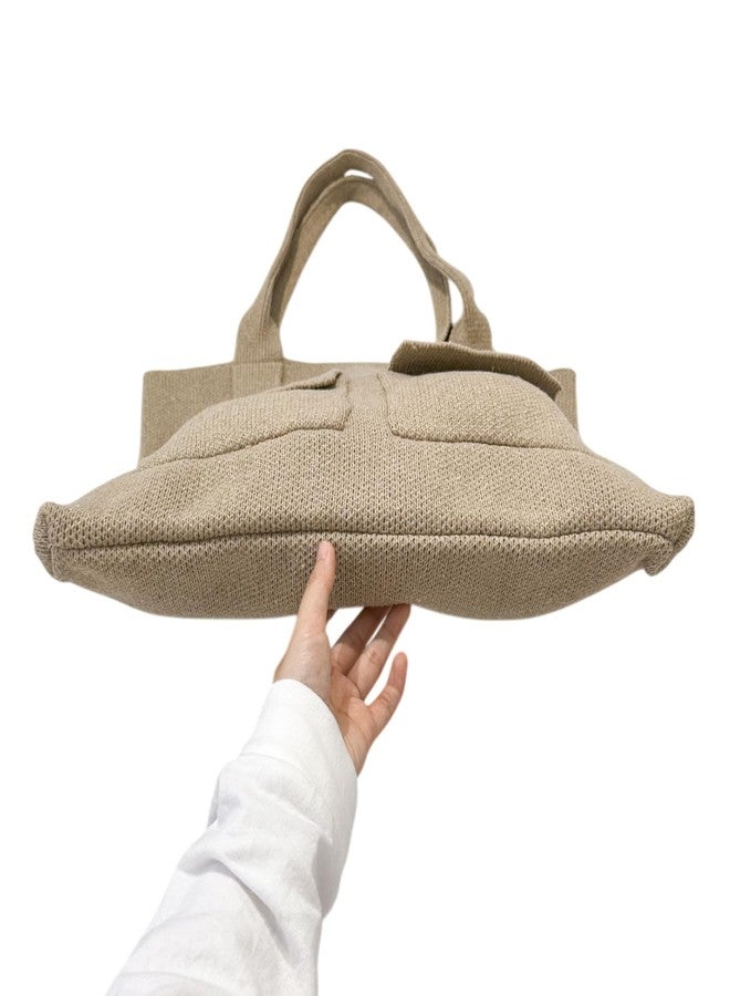ENBEI Women's Crochet Tote Bag Knit Shoulder bag, Beach Bag, Cute Eco-Friendly Handmade Tote for Shopping, Travel, Daily Use (khaki-B) - Image 5