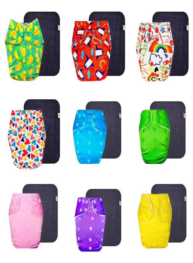 Dumbledo Premium Cloth Diaper with Gray Insert (Pack of 9) | Soft & Gentle | Breathable | Adjustable Snaps | Ideal for Toddlers | 3 Months - 3 Years | Unisex Baby - Image 1