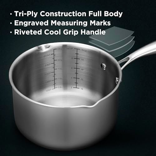 Cyrosa Tri-Ply Stainless Steel Sauce Pan with Steamer Basket & Straining Glass Lid— 2-in-1 Multi-Function Pot for Steaming, Boiling & Simmering — Healthy, Durable, Rust-Resistant, Professional-Grade Cookware - Image 3