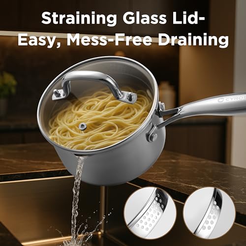 Cyrosa Tri-Ply Stainless Steel Sauce Pan with Steamer Basket & Straining Glass Lid— 2-in-1 Multi-Function Pot for Steaming, Boiling & Simmering — Healthy, Durable, Rust-Resistant, Professional-Grade Cookware - Image 5