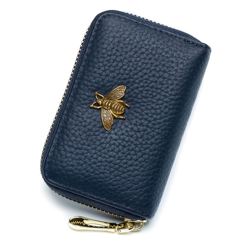 imeetu RFID Credit Card Holder, Small Leather Zipper Card Case Wallet for Women (Lite,Blue) - Image 1
