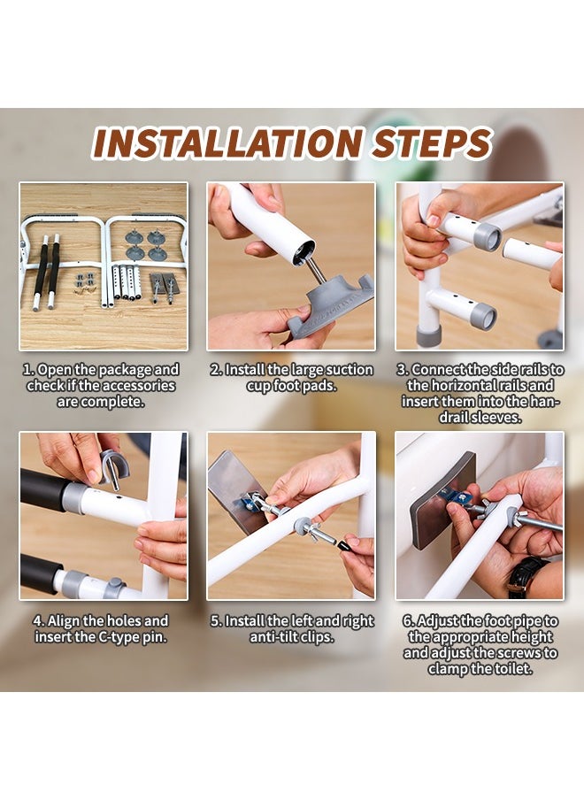 Generic - Universal Toilet Safety Rail With Ergonomic Curved Design, No-Drill Installation Toilet Grab Bars With Anti-Rollover Clips, Height Adjustable Toilet Handles, Safe and Durable Toilet Safety Frame for Elderly Care - Image 1