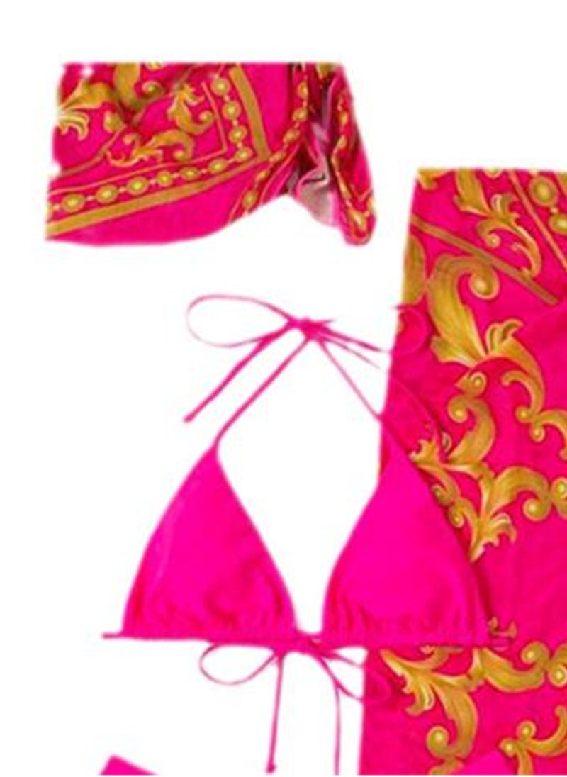 Generic 4pcs new swimsuit mesh cover-up skirt printed bikini swimsuit set  - Image 3