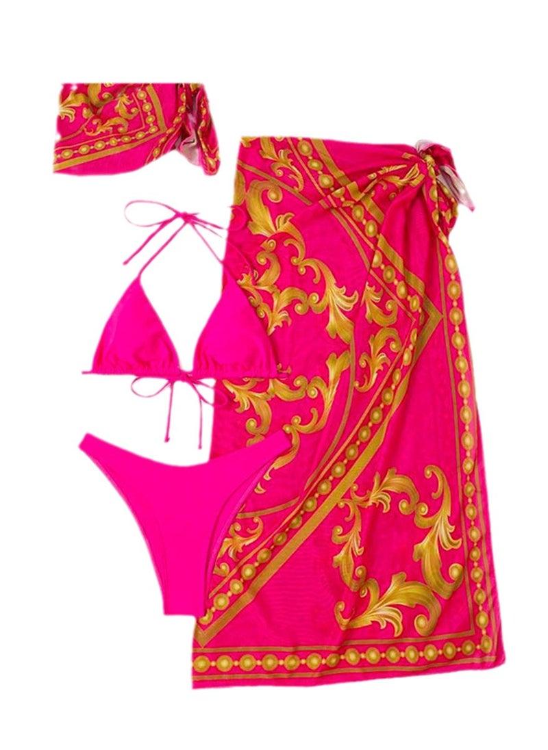 Generic 4pcs new swimsuit mesh cover-up skirt printed bikini swimsuit set  - Image 1