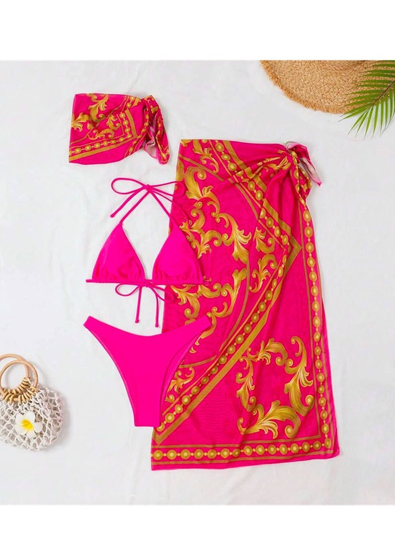 Generic 4pcs new swimsuit mesh cover-up skirt printed bikini swimsuit set  - Image 2