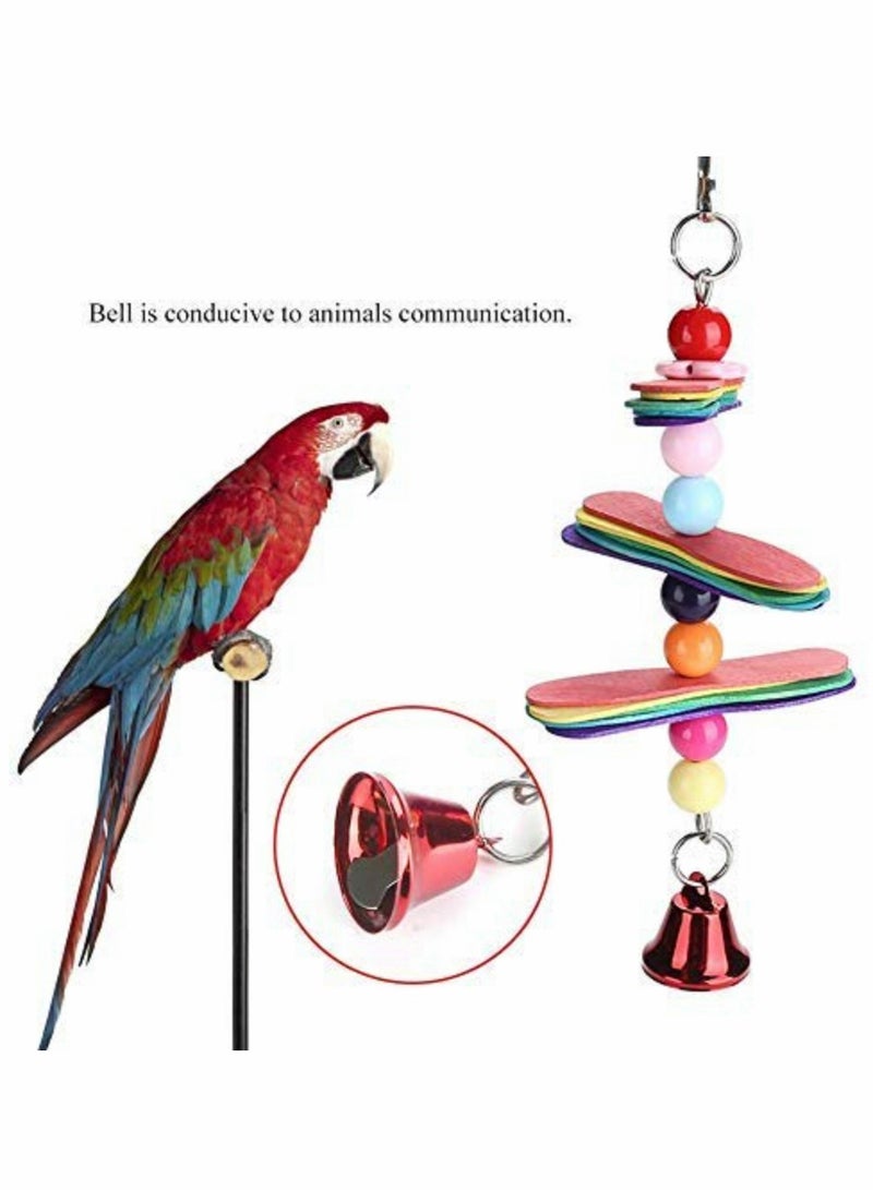 Excefore Wooden Popsicle Sticks Toy with Colorful Beads & Metal Bell for Birds Parrot Parakeet Cockatiel Lovebird Chewing Grind Teeth Pet Cage Supplies - Image 2