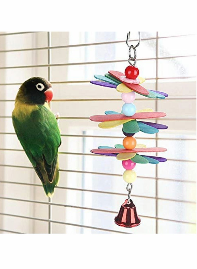 Excefore Wooden Popsicle Sticks Toy with Colorful Beads & Metal Bell for Birds Parrot Parakeet Cockatiel Lovebird Chewing Grind Teeth Pet Cage Supplies - Image 3